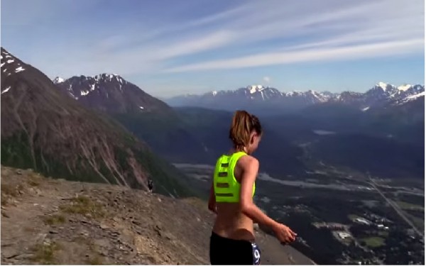 A runner heads down the mountain in Max Romey's film, "3022ft."