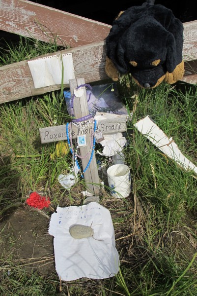 A memorial to Roxanne Smart who was killed in Chevak, August 27th 2014. Photo by Daysha Eaton.