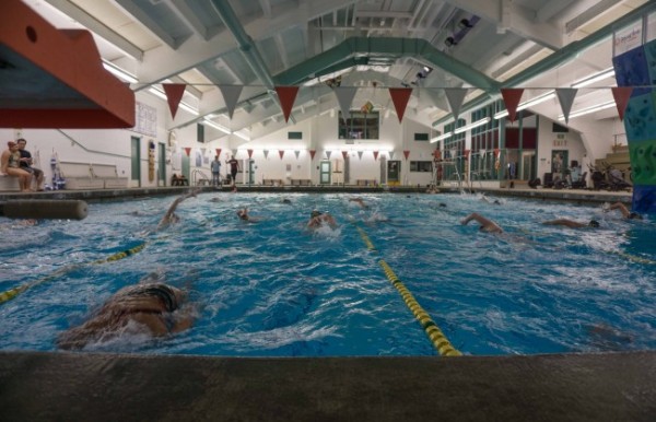 The JDHS swim team practices at Augustus Brown Swimming Pool, Aug. 19, 2015. (Photo by Jeremy Hsieh/KTOO)