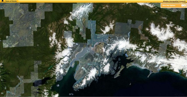 A terrestrial mapping effort reaches its half-way mark. Well-trafficked flight corridors were among the first parts of the state mapped. Photo: screen shot of Alaska Geospatial Council mapping site.