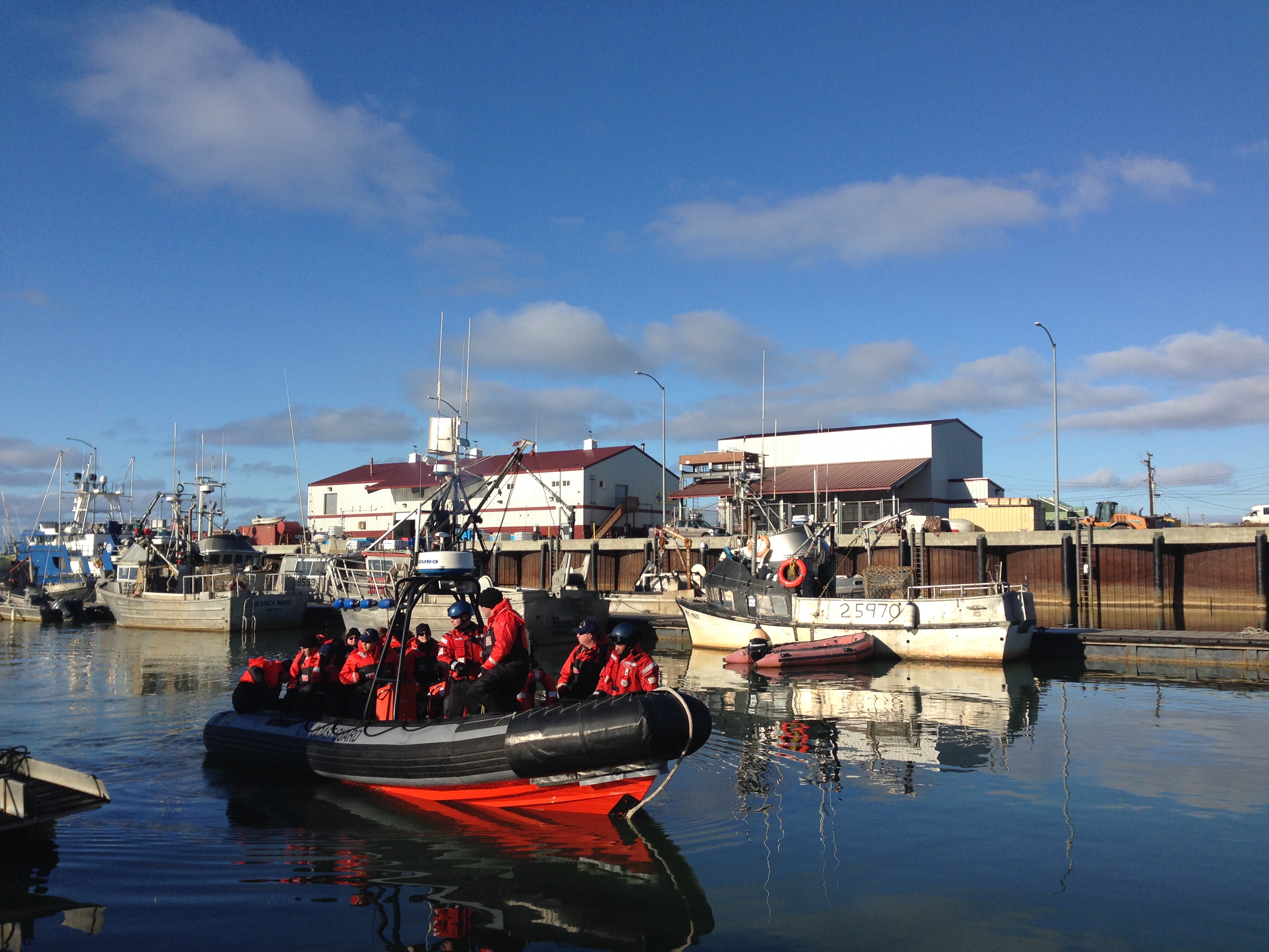 The 25 foot Coast Guard dinghy that transported a group of Nome delegates to the cutter Munro. (Photo by Emily Russell,/KNOM) 