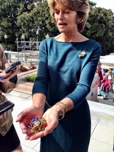 Sen. Lisa Murkowski shows the rosary beads she says prompted a special moment with the pope.