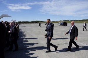 President Barack Obama arrives at JBER at the outset of his 3-day visit.  Marc Lester / Alaska Dispatch News  President Barack Obama arrives at JBER Monday afternoon, Aug. 31, 2015.