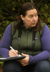 Shannon Donahue, executive director of the Great Bear Foundation, works on the Chilkoot River earlier this month. (Jillian Rogers)
