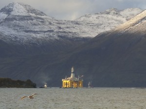 Shell rig leaving Dutch Harbor this month. Photo: John Ryan/KUCB.