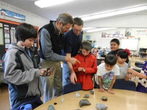 Students learn about geology in an Anchorage classroom. Department of the Interior photo.
