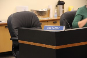Dan Fauske's chair was vacant at the Saturday morning meeting of the AGDC board. Photo: Rachel Waldholz/APRN