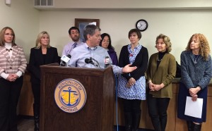 Mayor Ethan Berkowitz announced the basics of his action plan to end homelessness in Anchorage during a press conference at Sitka Place. Hillman/KSKA