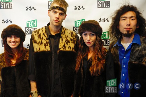 Peter Williams, right, poses with models Jerica Young, Anthony Flora and Denise Reed, at TechStyle NYC during this year’s Fashion Week. (Photo courtesy TechStyle NYC)