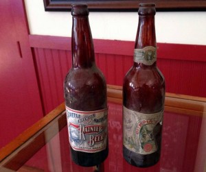 These beer bottles were found in the walls of the Sons of Norway Hall during remodeling. The labels are dated 1906. Photo courtesy of Jill Williams.