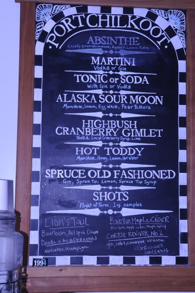 The Port Chilkoot Distillery menu. (Jillian Rogers)
