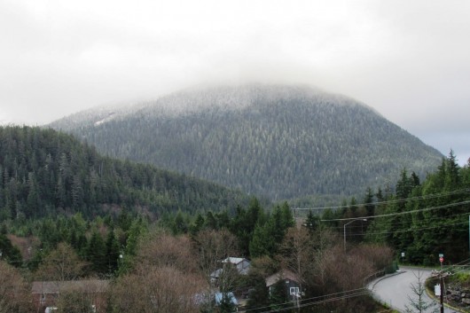 The top of Deer Mountain is hidden in clouds Friday morning. (Photo by Leila Kheiry)