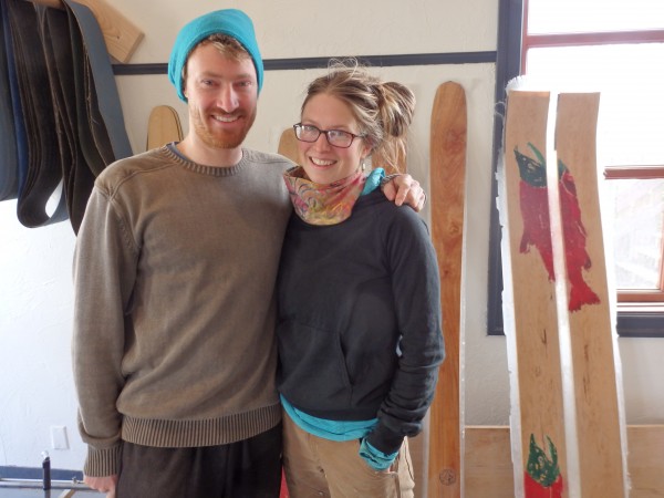 Graham Kraft and Lindsay Johnson in their new Fairweather Ski Works location. (Emily Files/KHNS)