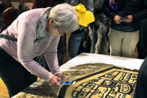 The Sealaska Heritage Institute recently acquired a Chilkat robe believed to be a funerary object. (Photo by Elizabeth Jenkins/KTOO)