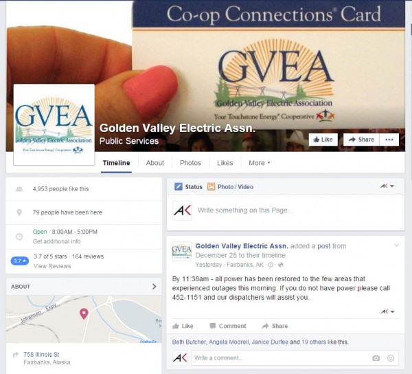 Golden Valley is advising users to check its Facebook page for current outage updates. 