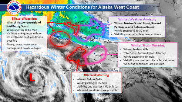 After sweeping through the western Aleutian chain, the storm's turned north and is headed for the central Bering Strait. Several communities are under storm watch.