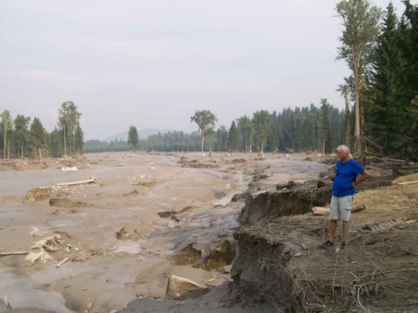 Hazeltine Creek, once a narrow waterway, is filled with mud, silt and logs following August 2014’s tailings dam breach at the nearby Mount Polley Mine. The British Columbia project has been granted a permit to discharge wastewater. (Photo courtesy Chris Blake/MineWatch Canada).
