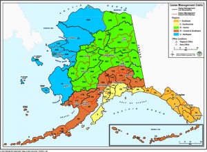 The Alaska Department of Fish and Game divides the state into Game Management Units, some of which are designated for intensive management of predators. (Credit ADF&G)