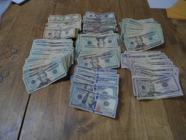 DPD seized a little over $19,000 in cash, which had been bundled in $1000 bands and packed in a Sara Lee bread bag for travel. CREDIT DILLINGHAM POLICE DEPT.