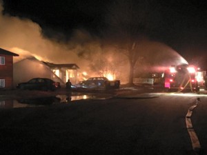 Natural gas explosions and fires destroyed four homes on Lilac Lane following the earthquake at 1:30 a.m. Sunday. (Photo courtesy of the Kenai Fire Department)