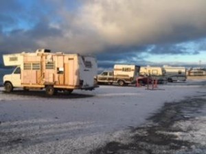 Rv's and campers in the Seafarer's Memorial parking lot. (Photo by Quinton Chandler/KBBI)