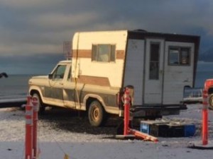 Ken Boyle's truck and camper. (Photo by Quinton Chandler/KBBI)