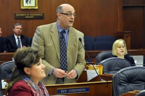 Rep. Andy Josephson speaks on the floor of the House of Representatives, Feb. 24, 2014. (Photo by Skip Gray/Gavel Alaska)