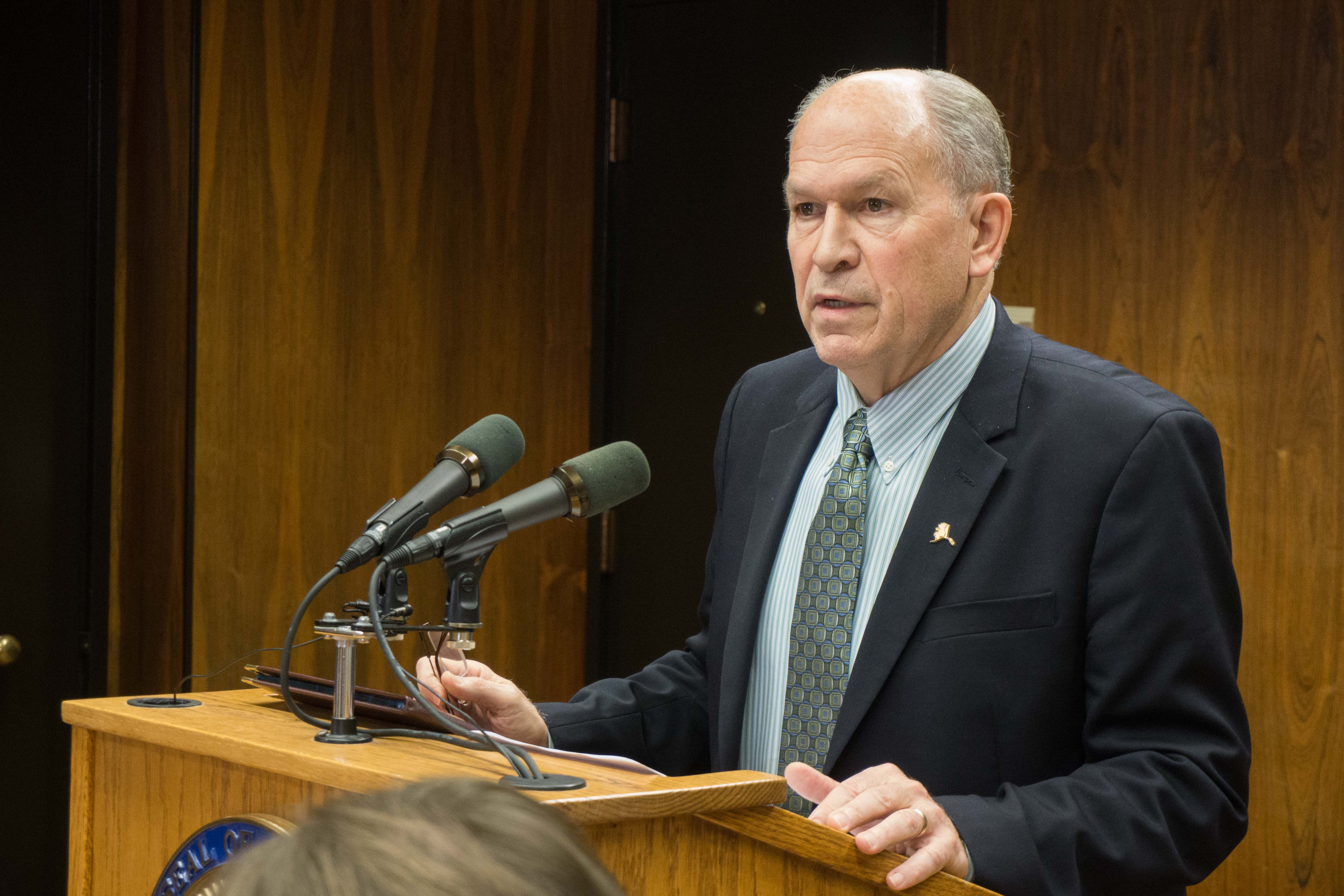 Gov. Bill Walker’s plan to fund state operations with Permanent Fund earnings is up for public comment before the Senate State Affairs Committee. (Photo by Jeremy Hsieh/KTOO)