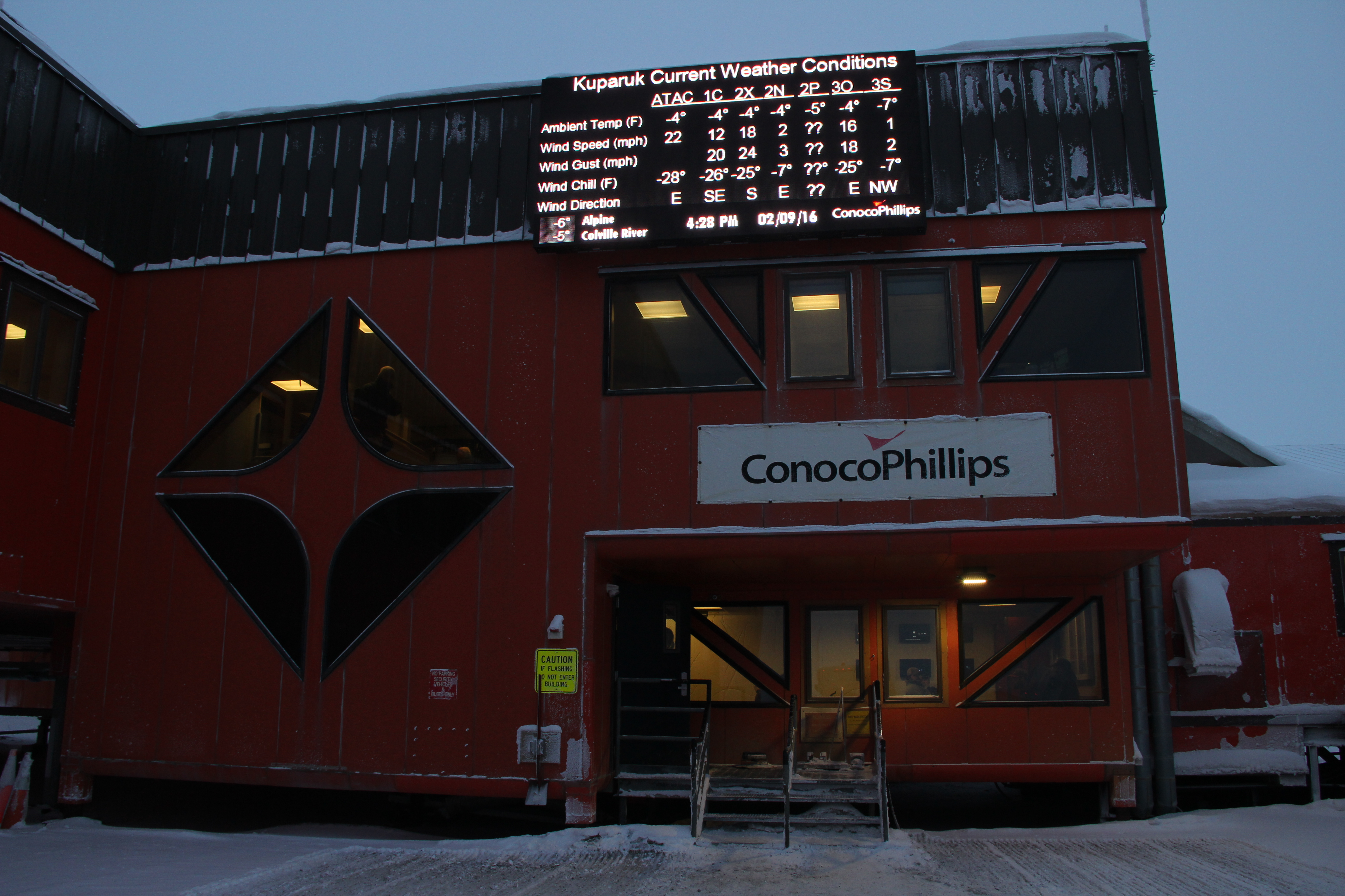 Arriving at ConocoPhillips Kuparuk River Unit, the temperature hovered around -7 degrees. Photo: Rachel Waldholz/APRN