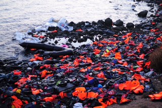 Life jackets on a beach in Greece. (Photo courtesy of Teresa Gray)