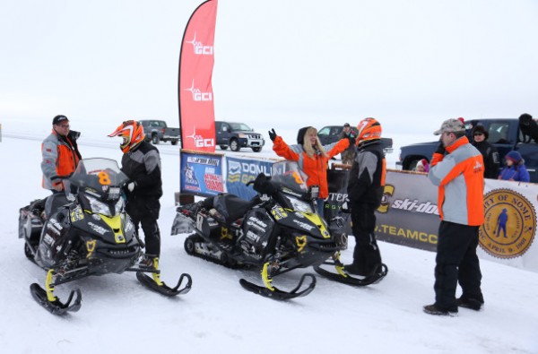 Iron Dog racers Tyson Johnson and Tyler Aklestad of Team #8 first into Nome. Photo courtesy of Keith Conger.
