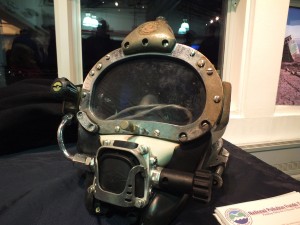 A diver’s personal helmet is put on display by Global Diving & Salvage during the open house. (Photo by Matt Miller/KTOO)