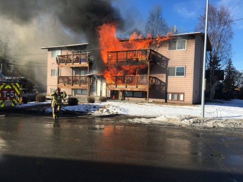 Sitka basketball players helped 11 occupants of this Anchorage six-plex escape the blaze. (Photo courtesy of Anyd Lee)