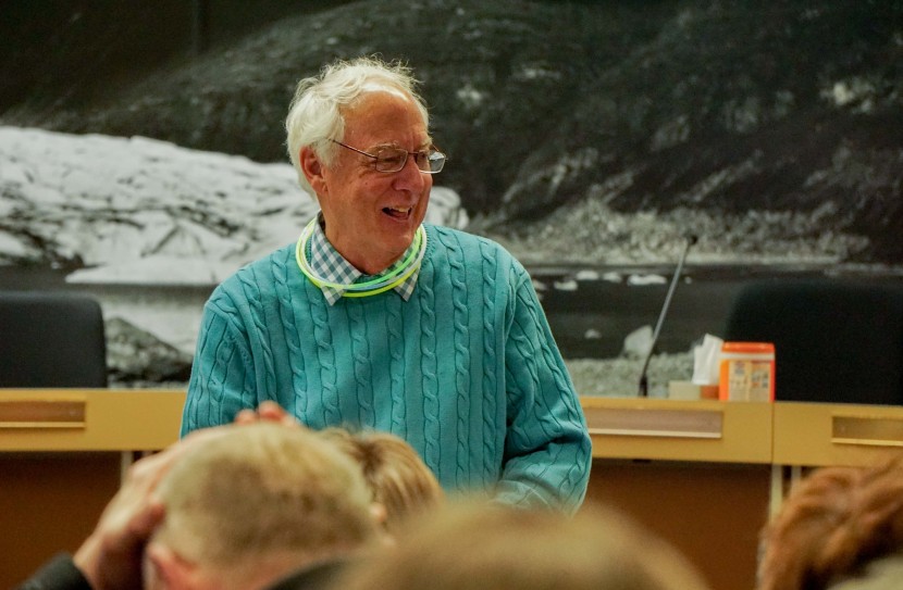 Ken Koelsch addresses his supporters on election night at City Hall, March 15, 2015. (Photo by Jeremy Hsieh, KTOO - Juneau)