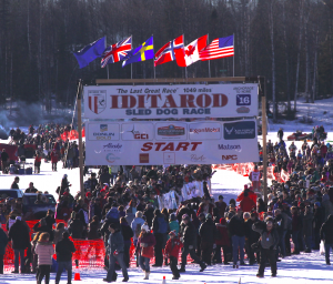 Iditarod officials are adjusting Robert Redington's race schedule after he was mistakenly released early from Nikolai. (Photo of Iditarod restart by Ben Matheson/Alaska Public Media)