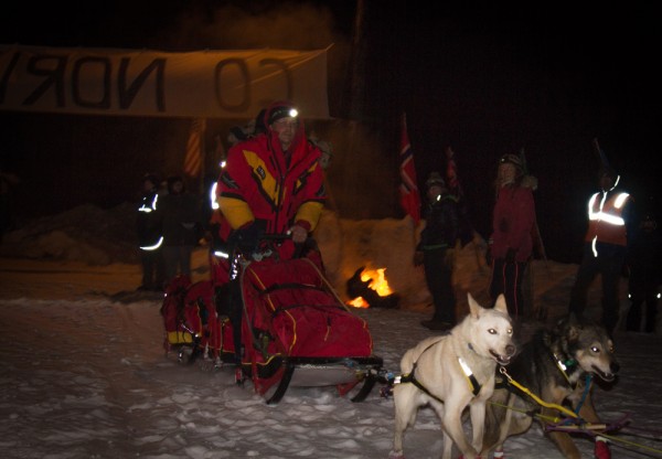Mitch Seavey was the first in a large group of mushers finishing their 24s late Wednesday night and early thur morning. (Photo by Zachariah Hughes/KSKA)