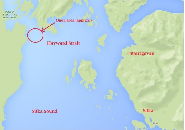 Herring fishing opened about 10 miles NW of Sitka. Early test fishing wasn’t very productive, leaving many to believe that fishing wouldn’t happen today (Thu 3-17-16). But then a large school was found near Kruzof, and seiners opened their season. (KCAW graphic)