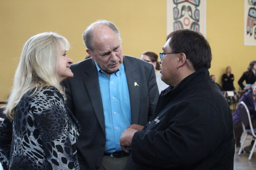 First lady Donna Walker and Gov. Bill Walker talk to a man at Saturday’s Hope, Not Heroin event. (Photo by Elizabeth Jenkins, KTOO - Juneau)