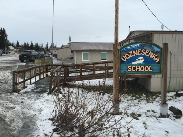 A school on a snowy day.