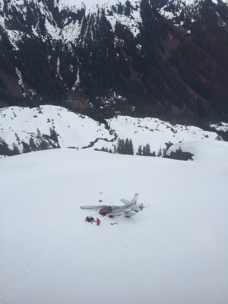 Rescuers work at the site of a crashed small plane on Admiralty Island on Friday. (Photo courtesy Sitka Mountain Rescue)