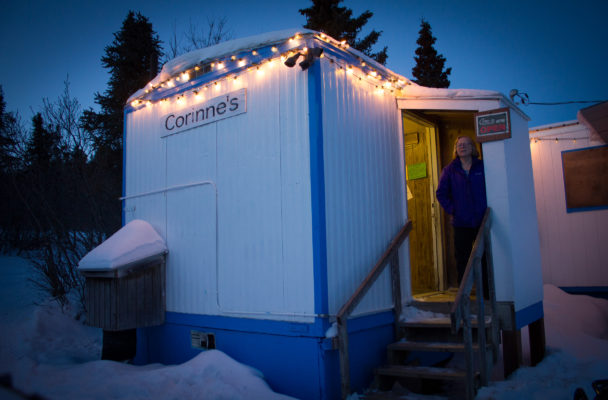 Corinne Trish outside her shop in Koyuk. (Photo by Emily Russell, KNOM - Nome)