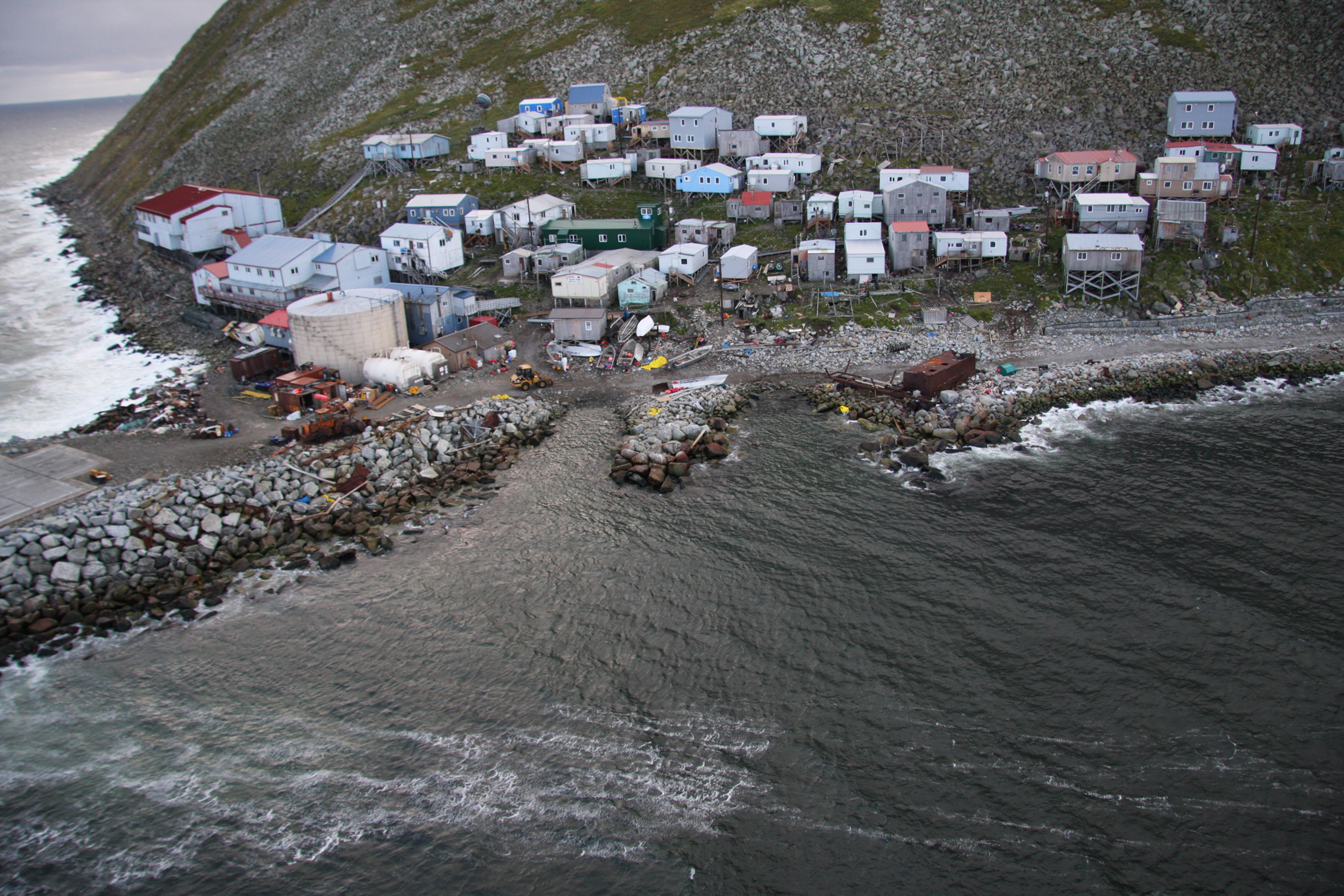 The native village of Little Diomede sits on the border of Russia and the United States. (U.S. Coast Guard Photo by Petty Officer Richard Brahm)