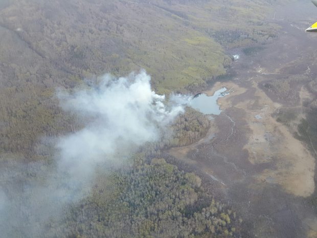 Aerial shotof the wildfire near the Knik River (Photo courtesy of the Division of Forestry)