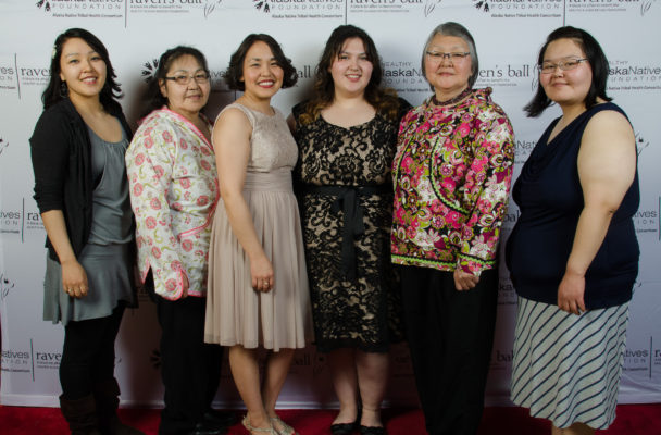 Savoonga Health Aides at the Healthy Alaska Natives Foundation Raven’s Ball. From left to right: Chantal Miklahook, Abby Seppilu, Briane Gologergen, Danielle Reynolds, Rosemary Akeya, and Dorothy Kava. (Photo courtesy of the Healthy Alaska Natives Foundation.)