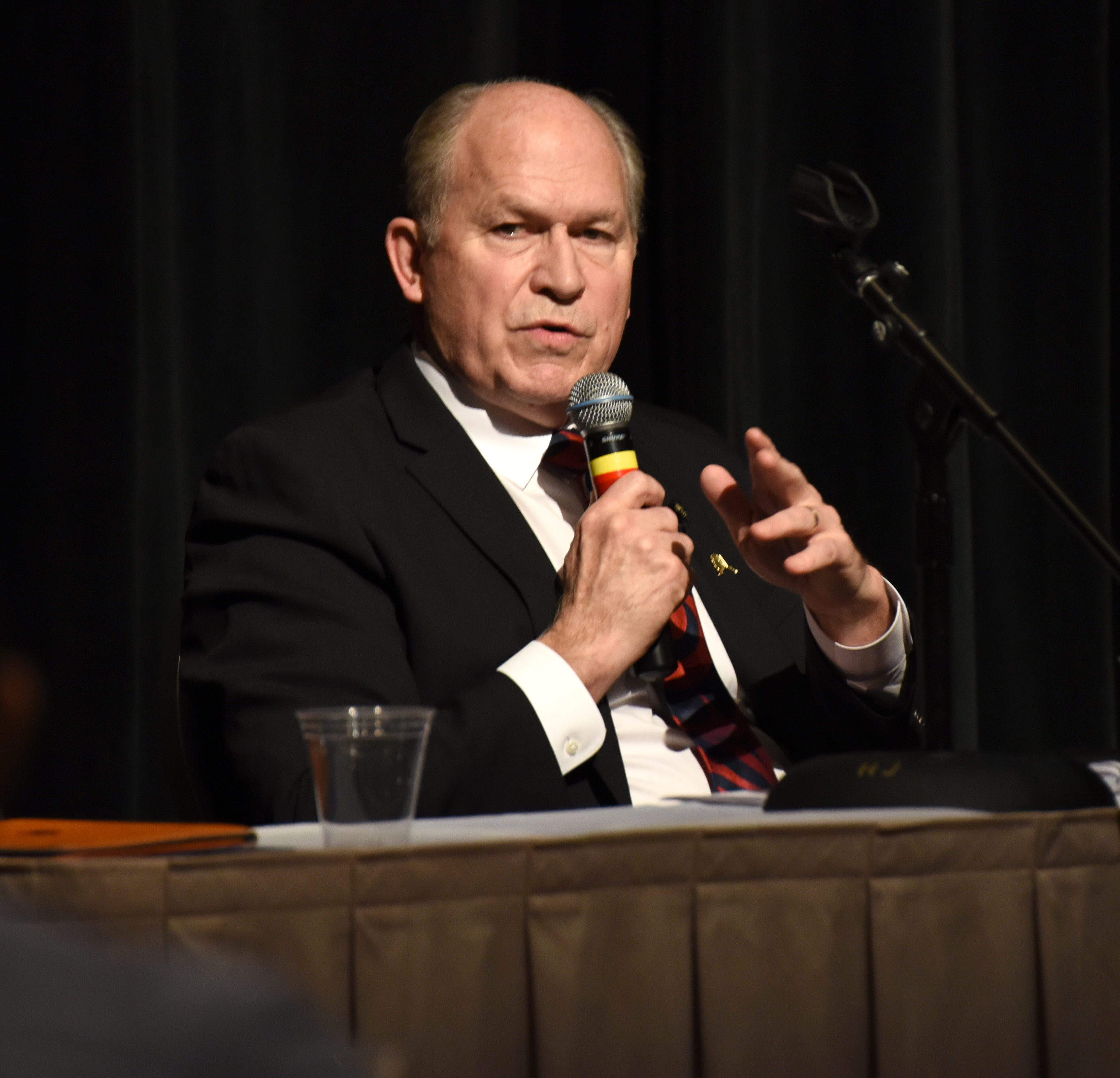 Gov. Bill Walker during a Q&A session for lawmakers with the Governor and key cabinet members to discuss legislator’s plans for reorganizing the Permanent Fund, April 20, 2016. (Photo by Skip Gray, 360 North)