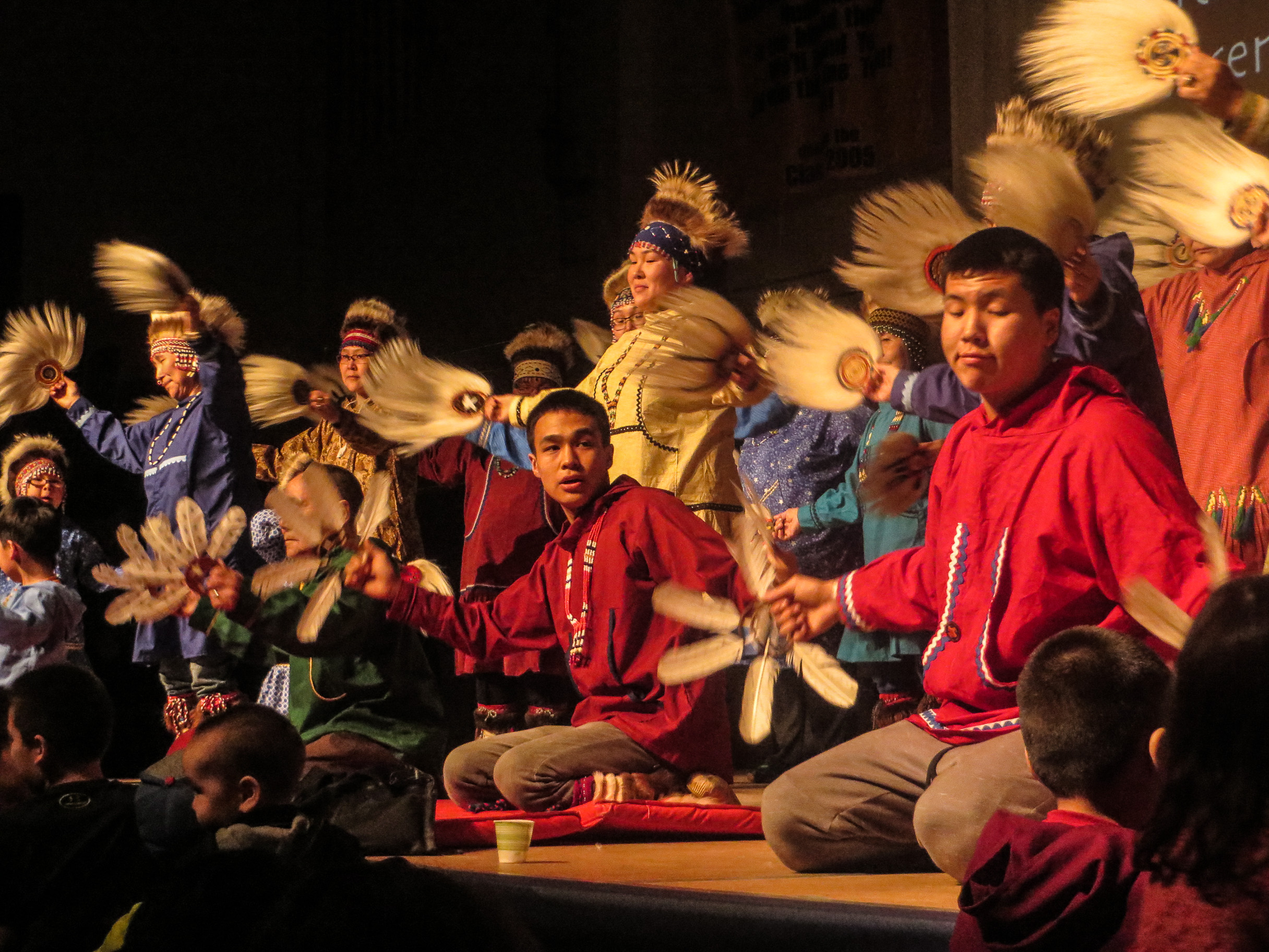 Byron Nicholai performs with the Toksook Bay Traditional Dancers. (Photo by Laura Kraegel, KNOM - Nome)