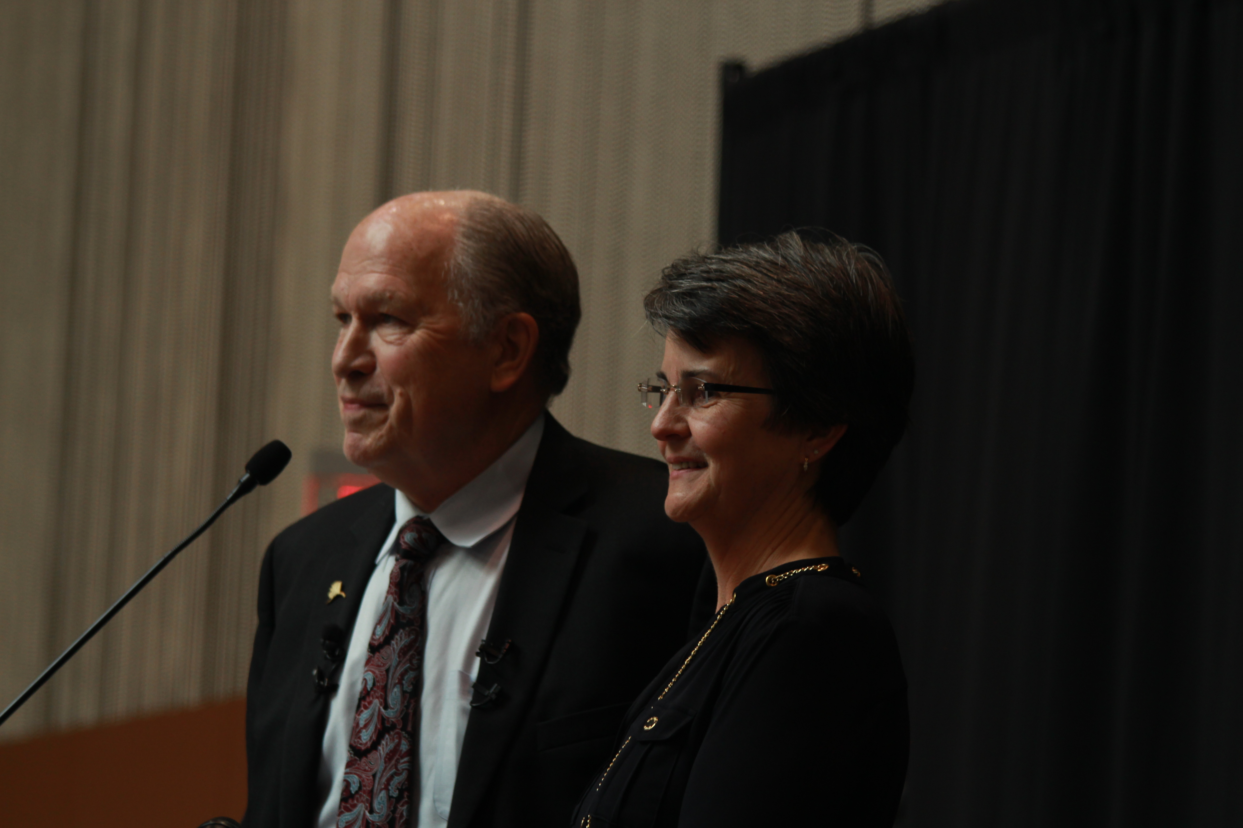 Governor Walker and newly appointed Justice Susan Carney (Photo by Wesley Early, APRN - Anchorage)