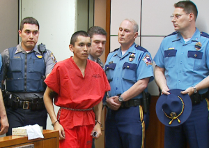 Nathanial Kangas charged in a Fairbanks court on May 3, 2014. (Photo courtesy of KTUU)