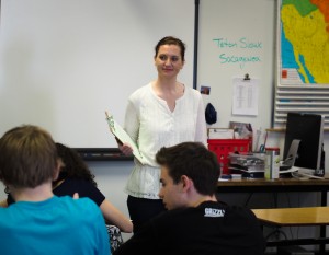 This was the fifth year Tonya Shakhov has done Project Citizen with students at Gruening Middle School. Photo: Zachariah Hughes, Alaska Public Media.