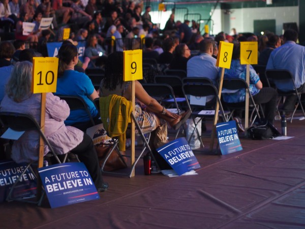 Alaska Democratic Party Members seated by house district at the state convention in Anchorage. Photo: Zachariah Hughes, Alaska Public Media.